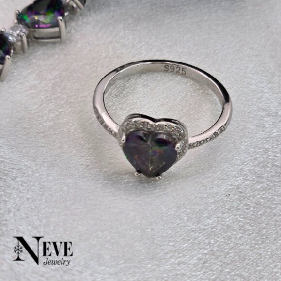 Sterling Silver 925 Halo Mystic Topaz Heart Shape Ring - Picture 3 of 3